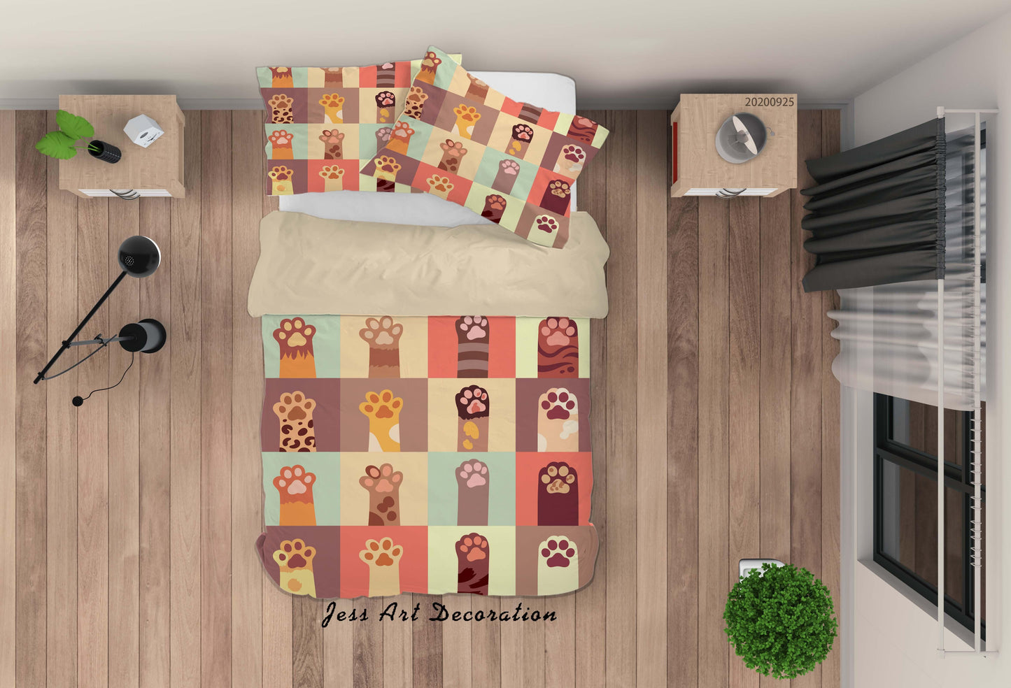 3D Cartoon Animal Cat Paw Pattern Quilt Cover Set Bedding Set Duvet Cover Pillowcases WJ 6471
