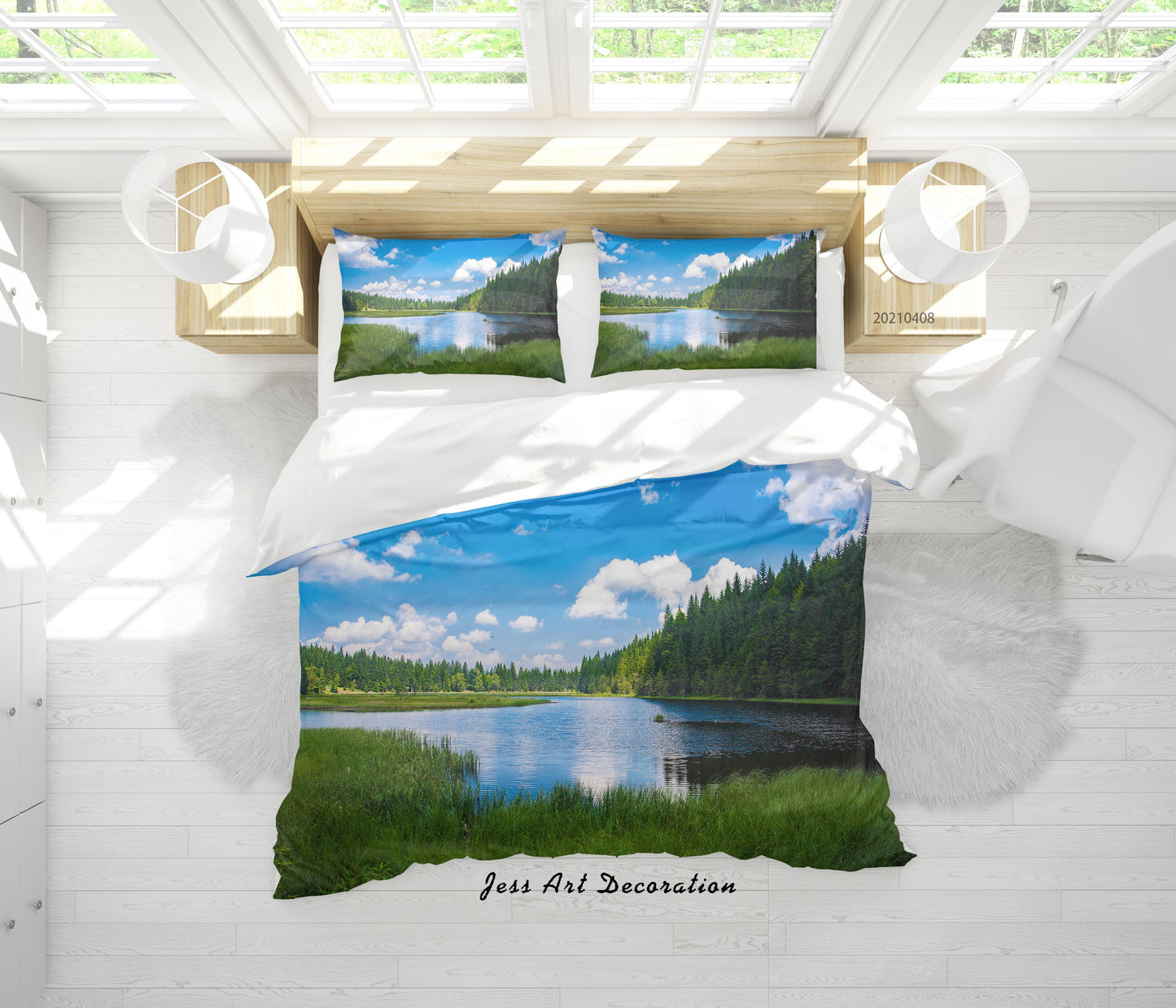 3D Blue Sky Lake Forest Landscape Quilt Cover Set Bedding Set Duvet Cover Pillowcases 252