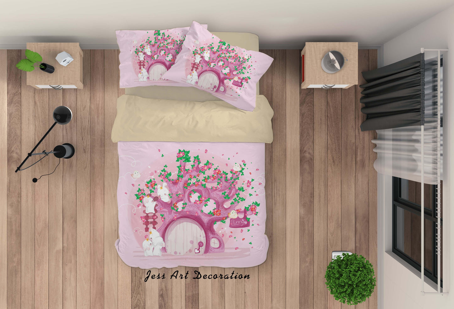 3D Cartoon Pink Tree House Rabbit Quilt Cover Set Bedding Set Duvet Cover Pillowcases A321 LQH