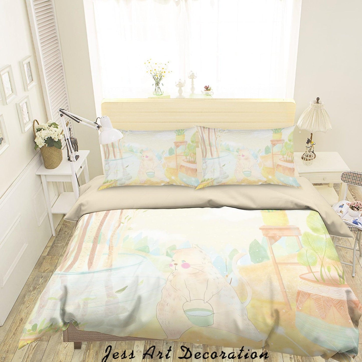 3D Cartoon Cat River Tree Quilt Cover Set Bedding Set Duvet Cover Pillowcases A579 LQH