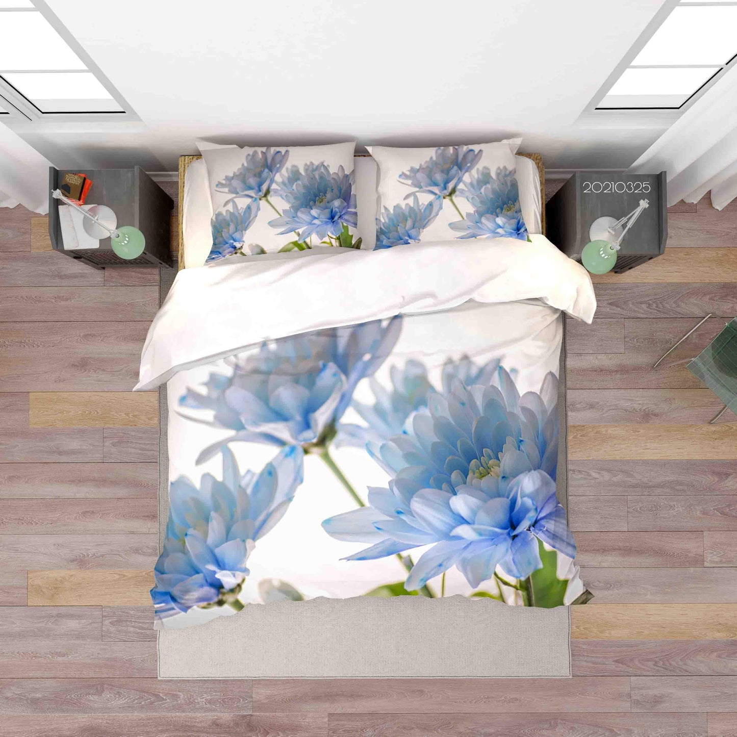 3D Blue Chrysanthemum Quilt Cover Set Bedding Set Duvet Cover Pillowcases 223