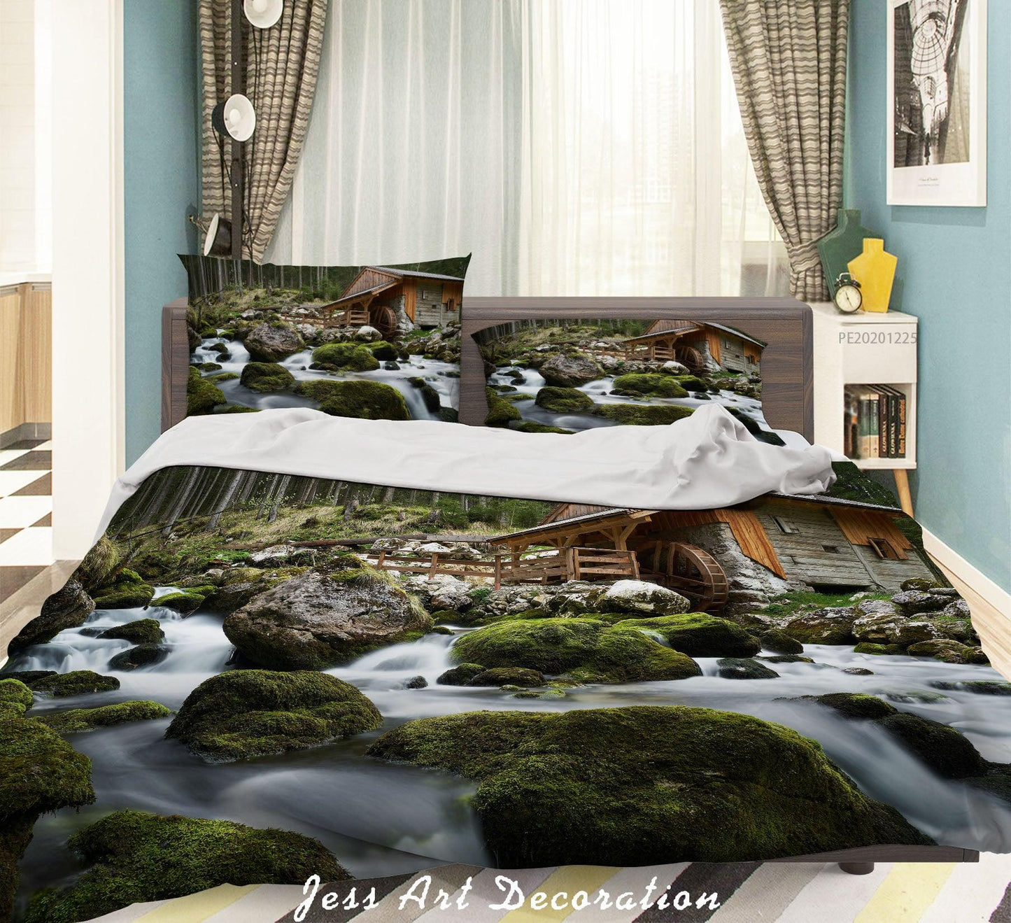 3D Cabin River Stone Landscape Quilt Cover Set Bedding Set Duvet Cover Pillowcases 9