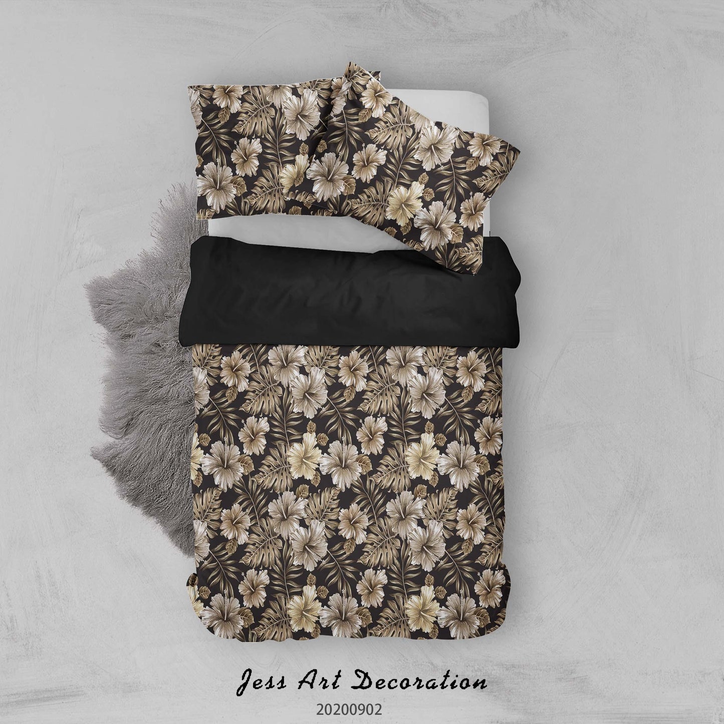 3D Brown Flowers Leaves Pattern Quilt Cover Set Bedding Set Duvet Cover Pillowcases WJ 1409