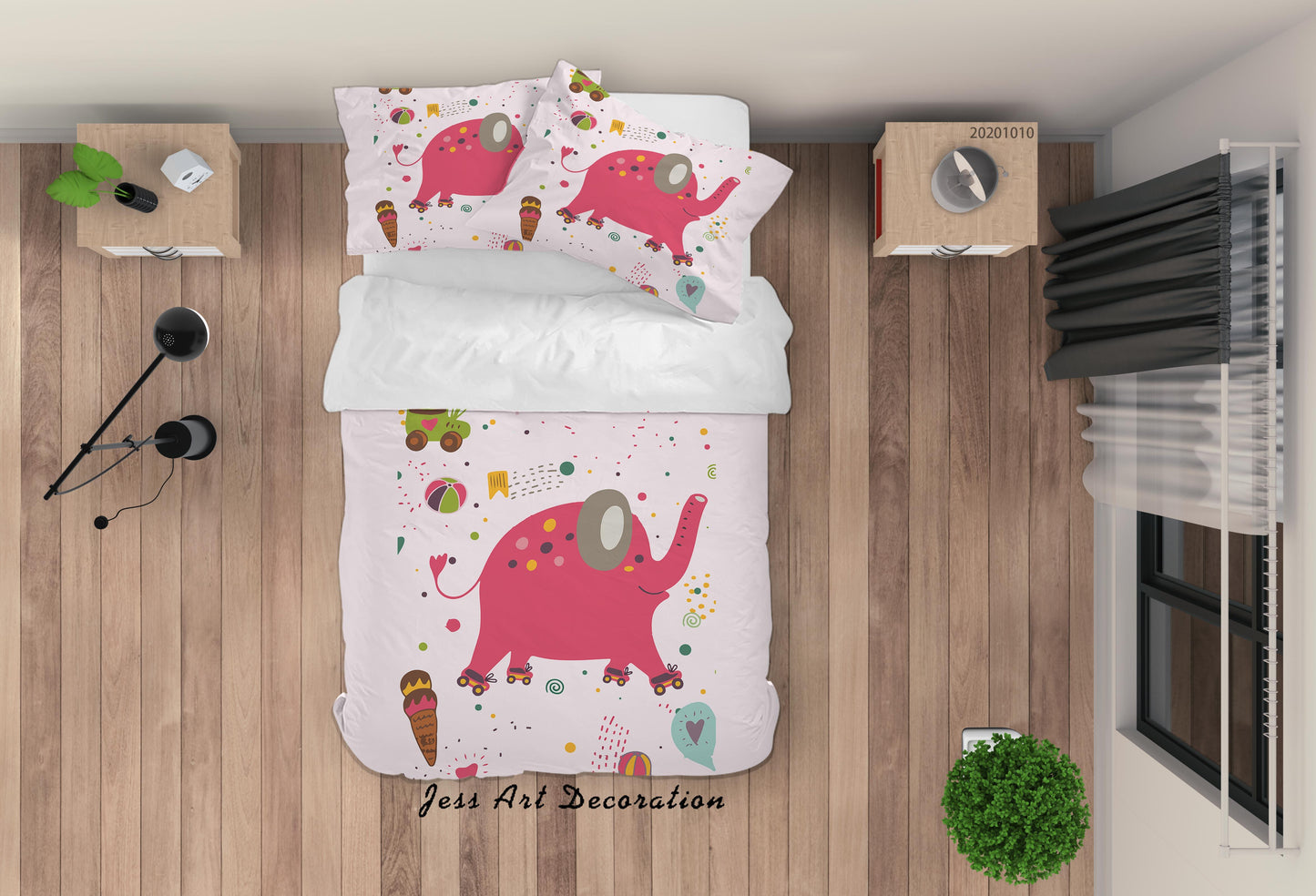 3D Cartoon Cute Animal Elephant Ice Cream Quilt Cover Set Bedding Set Duvet Cover Pillowcases WJ 9562