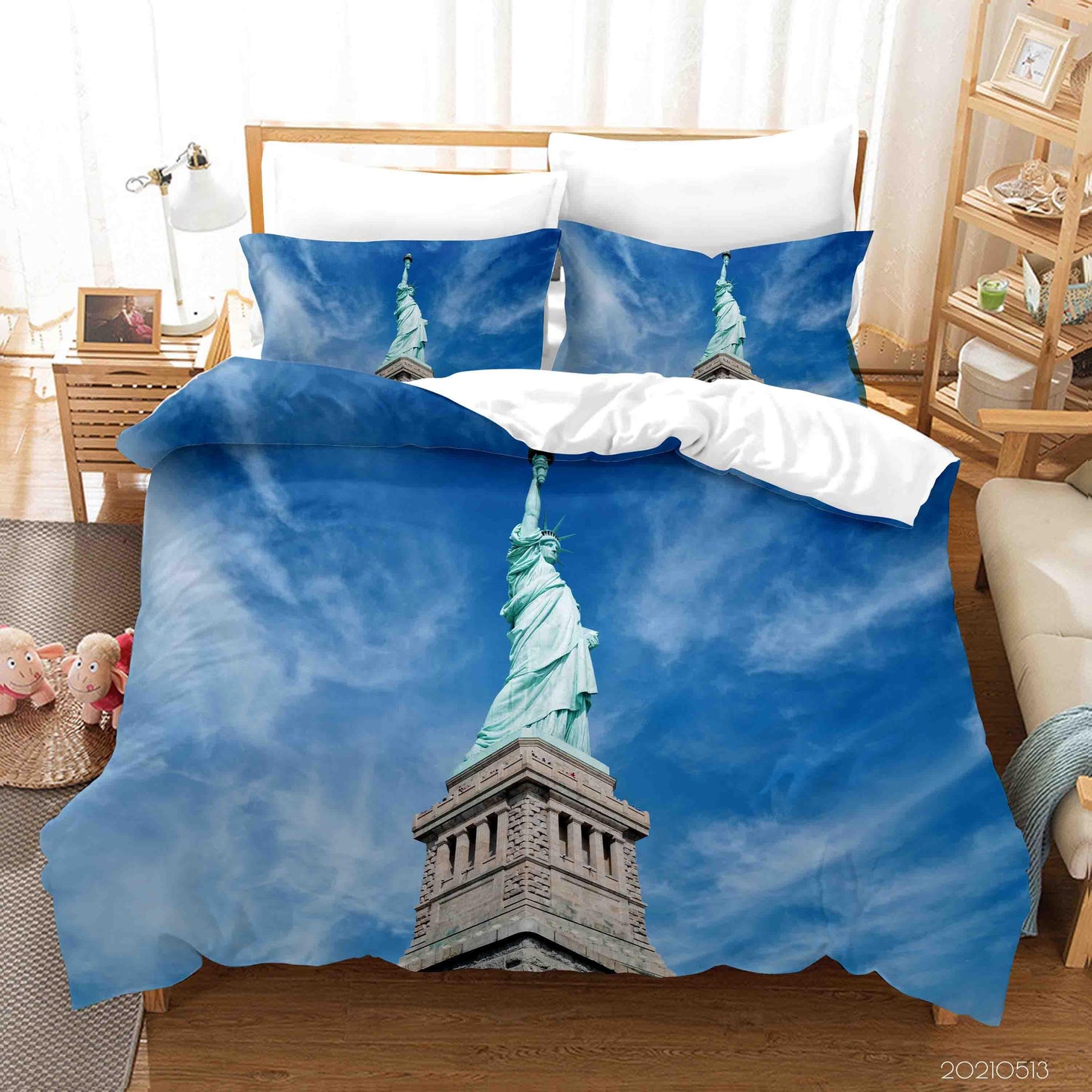 3D Blue Sky Statue of Liberty Quilt Cover Set Bedding Set Duvet Cover Pillowcases 229