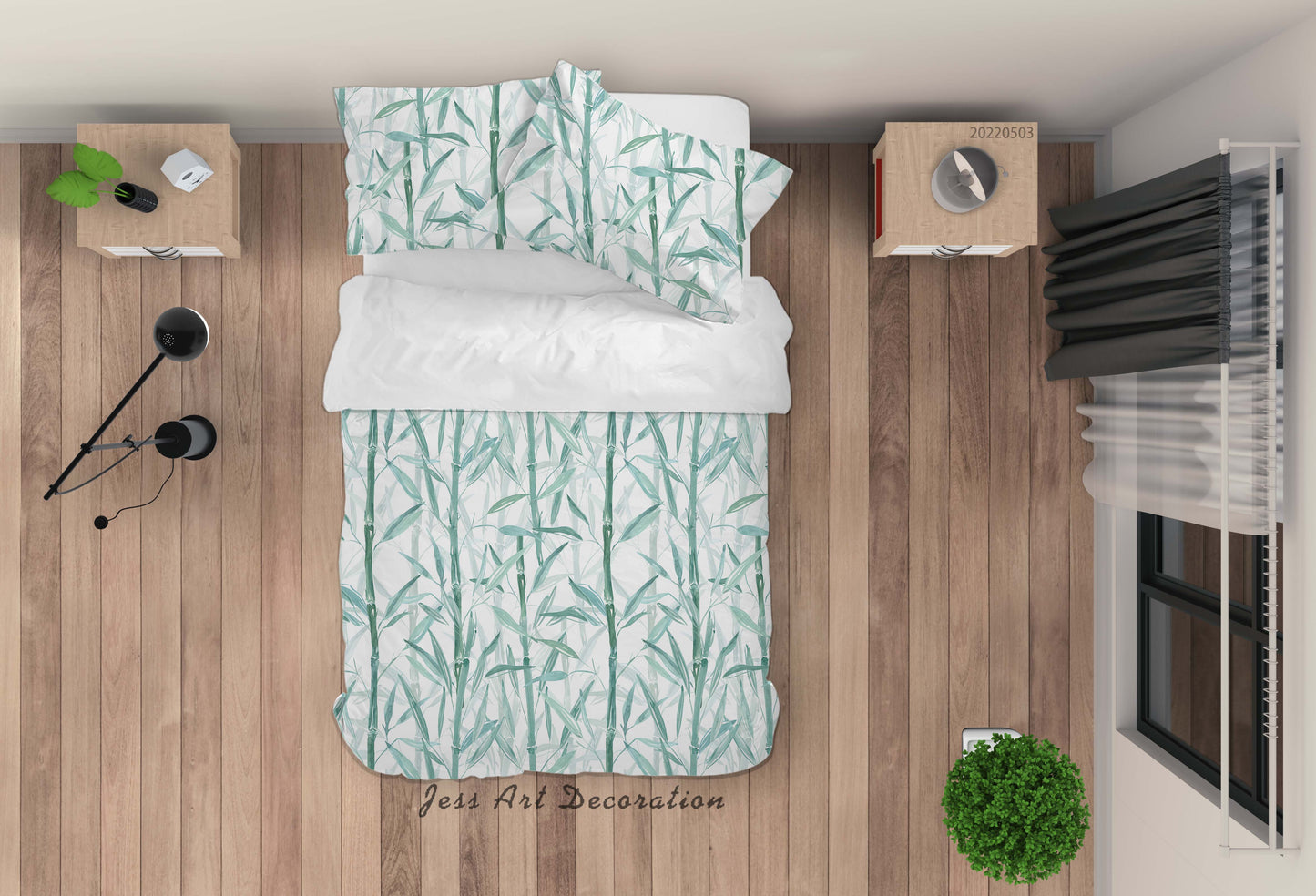 3D Bamboo Leaf Quilt Cover Set Bedding Set Duvet Cover Pillowcase 491