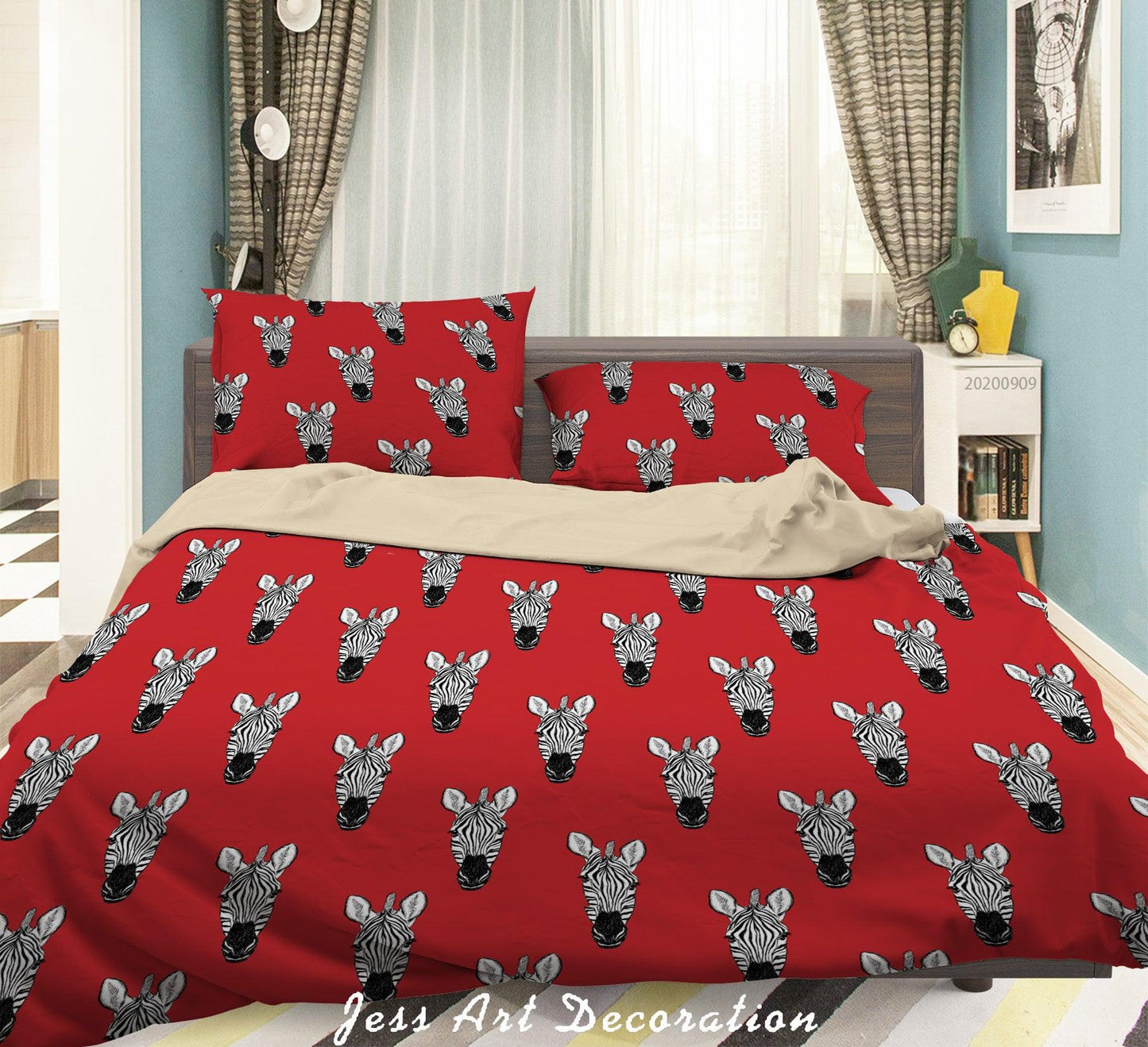 3D Animal Zebra Red Quilt Cover Set Bedding Set Duvet Cover Pillowcases WJ 6008