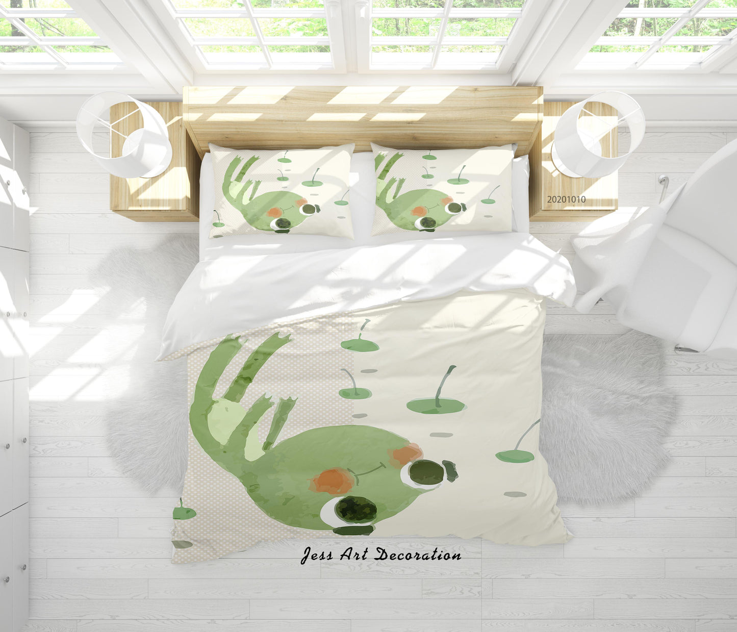 3D Cartoon Cute Animal Frog Quilt Cover Set Bedding Set Duvet Cover Pillowcases WJ 9576