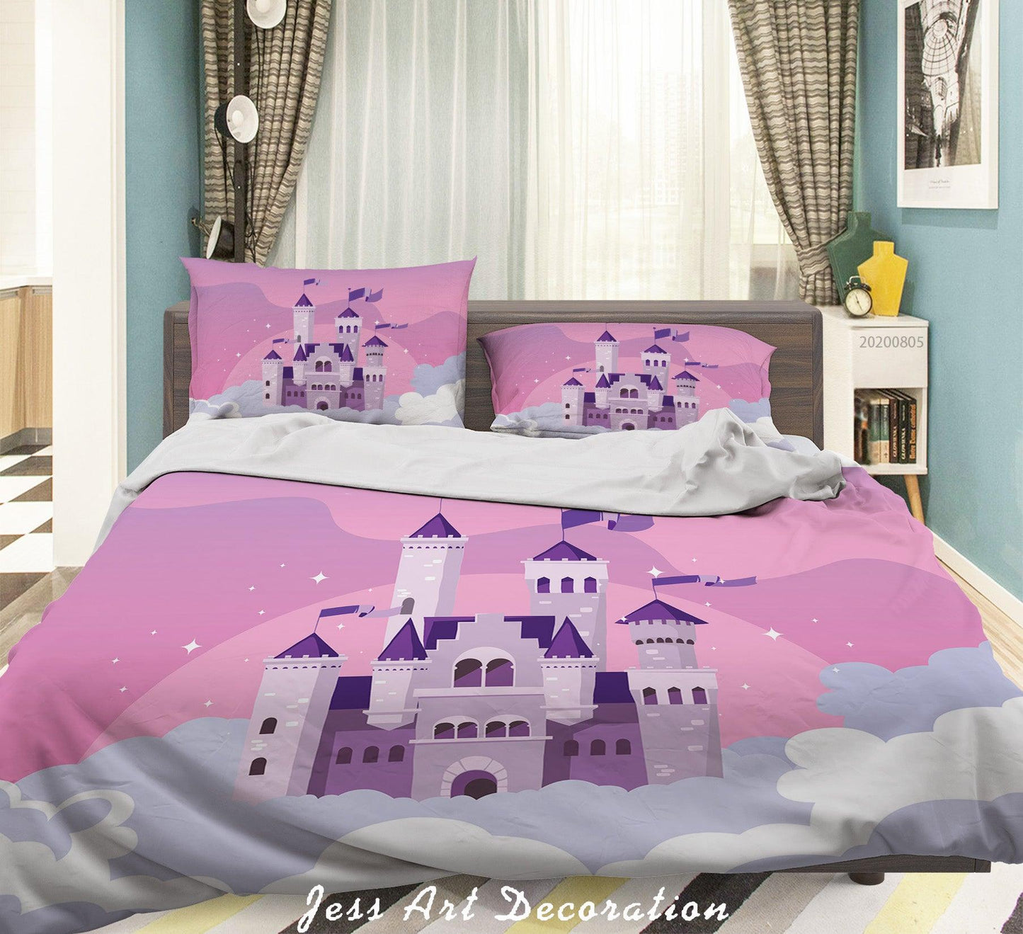 3D Cartoon Purple Castle Quilt Cover Set Bedding Set Duvet Cover Pillowcases LXL 300