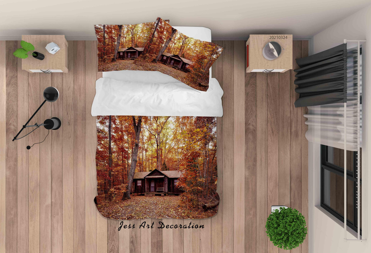3D Autumn Forest House Quilt Cover Set Bedding Set Duvet Cover Pillowcases 155 LQH