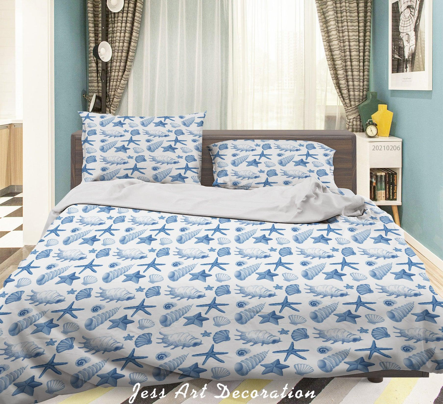 3D Blue Conch Scallop Starfish Quilt Cover Set Bedding Set Duvet Cover Pillowcases 224