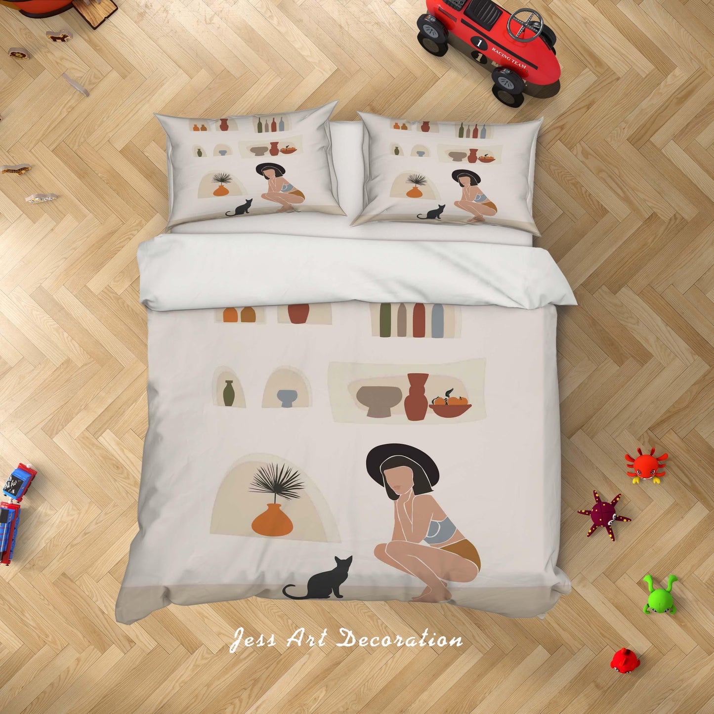 3D Beauty Woman Cat Porcelain Vase Plant Fruit Quilt Cover Set Bedding Set Duvet Cover Pillowcases SF25