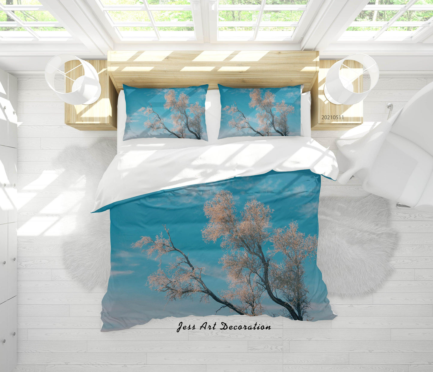 3D Blue Sky Floral Branch Quilt Cover Set Bedding Set Duvet Cover Pillowcases 562