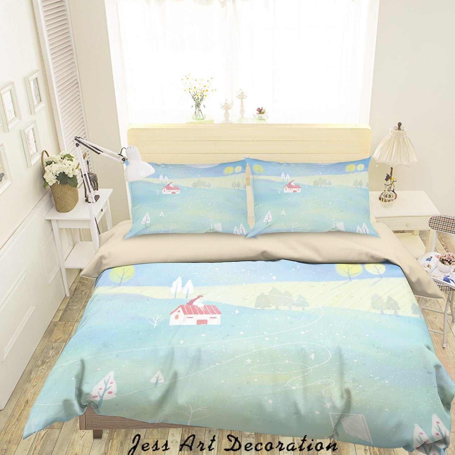 3D Cartoon House Tree Painting Quilt Cover Set Bedding Set Duvet Cover Pillowcases A569 LQH