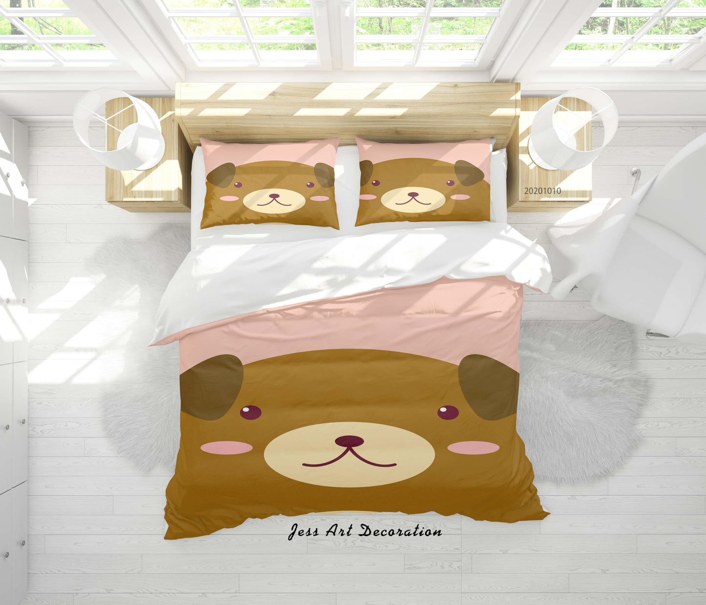 3D Cartoon Cute Animal Dog Quilt Cover Set Bedding Set Duvet Cover Pillowcases WJ 9549