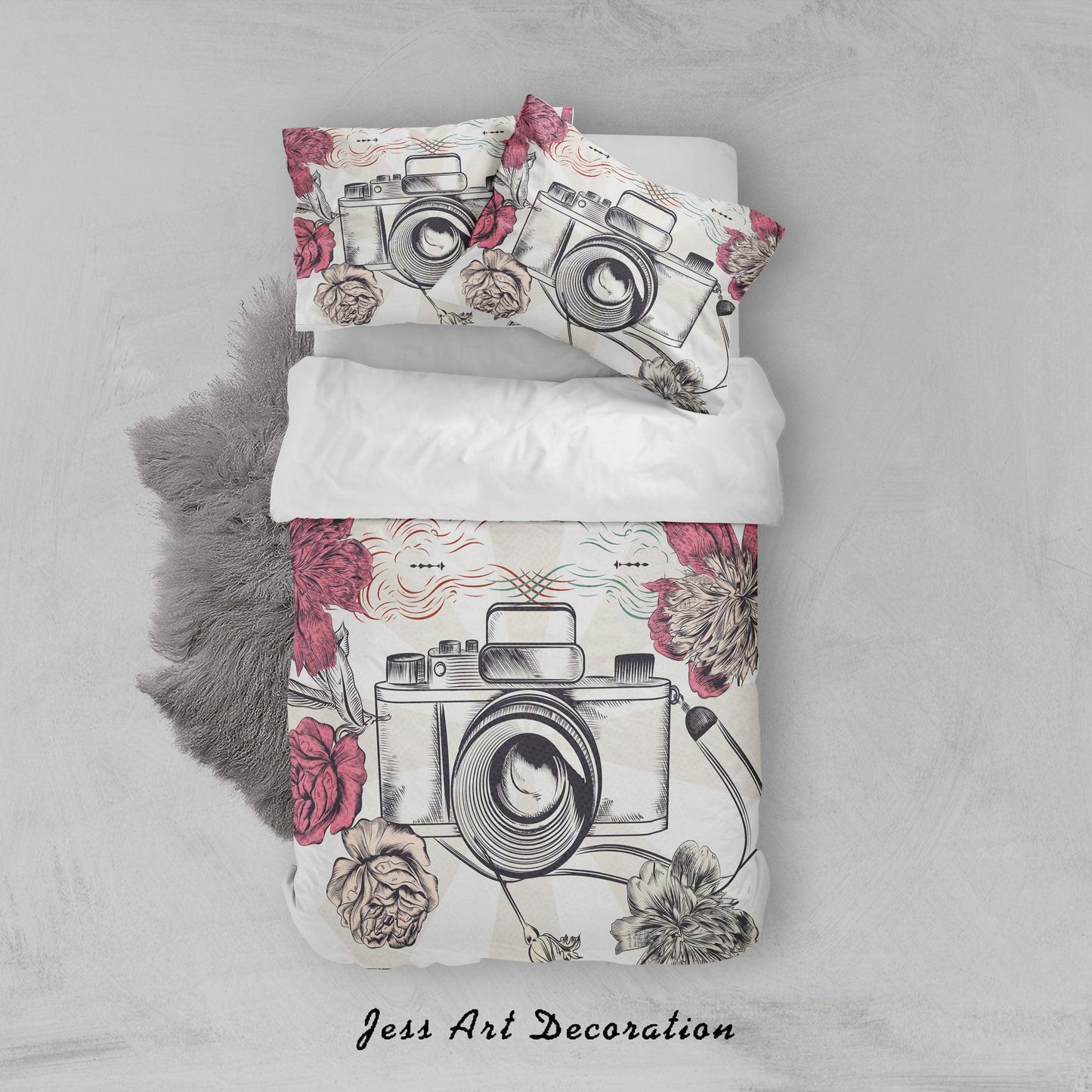 3D Camera Floral Quilt Cover Set Bedding Set Duvet Cover Pillowcases SF97