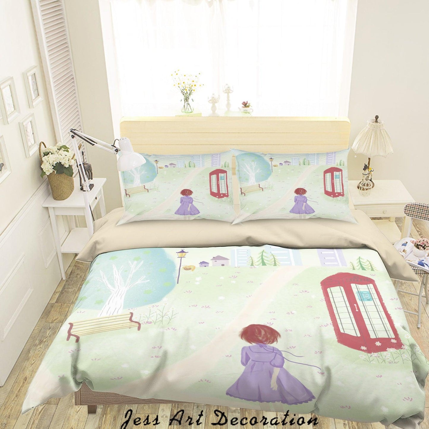3D Cartoon Phone Booth Girl Tree Quilt Cover Set Bedding Set Duvet Cover Pillowcases A600 LQH