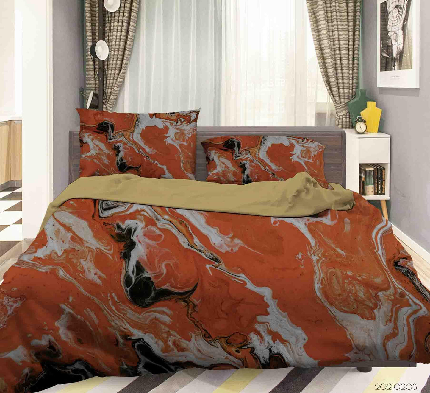 3D Abstract Orange Marble Texture Quilt Cover Set Bedding Set Duvet Cover Pillowcases 92
