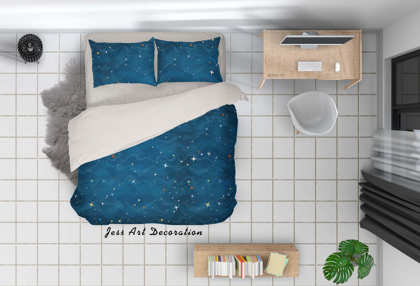3D Cartoon Blue Starry Quilt Cover Set Bedding Set Duvet Cover Pillowcases 4