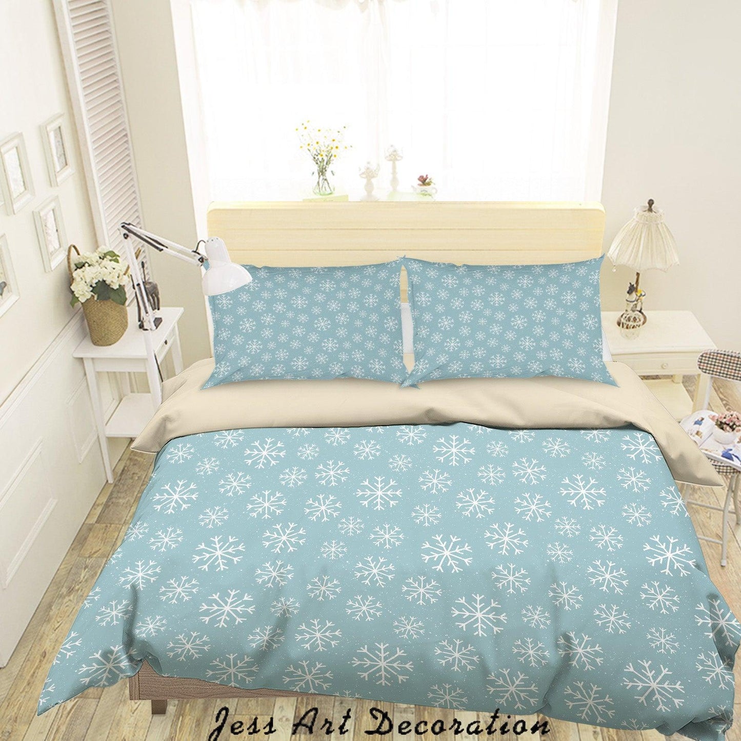 3D Blue Snowflake Quilt Cover Set Bedding Set Duvet Cover Pillowcases SF01