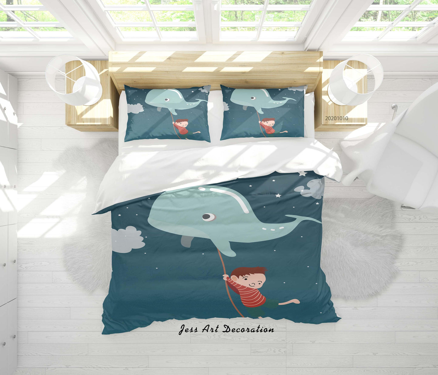 3D Cartoon Animal Whale Flying Boy Quilt Cover Set Bedding Set Duvet Cover Pillowcases WJ 9582