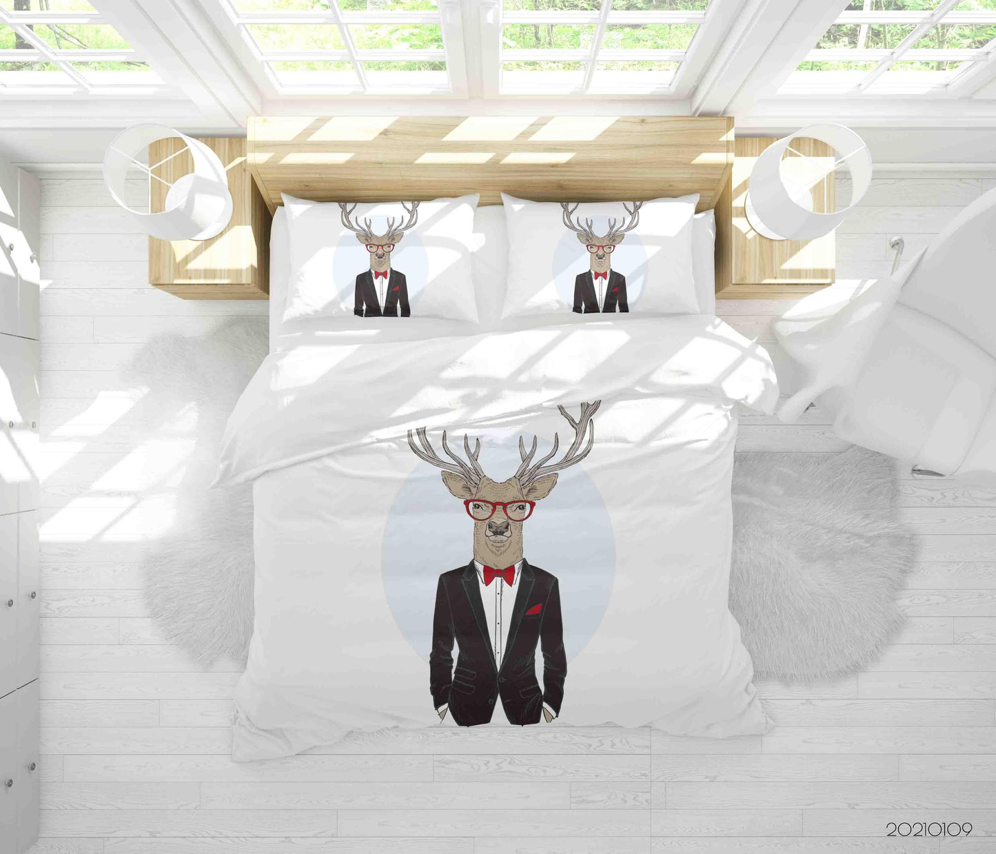3D Cartoon Animal Mr. Deer Quilt Cover Set Bedding Set Duvet Cover Pillowcases 69 LQH