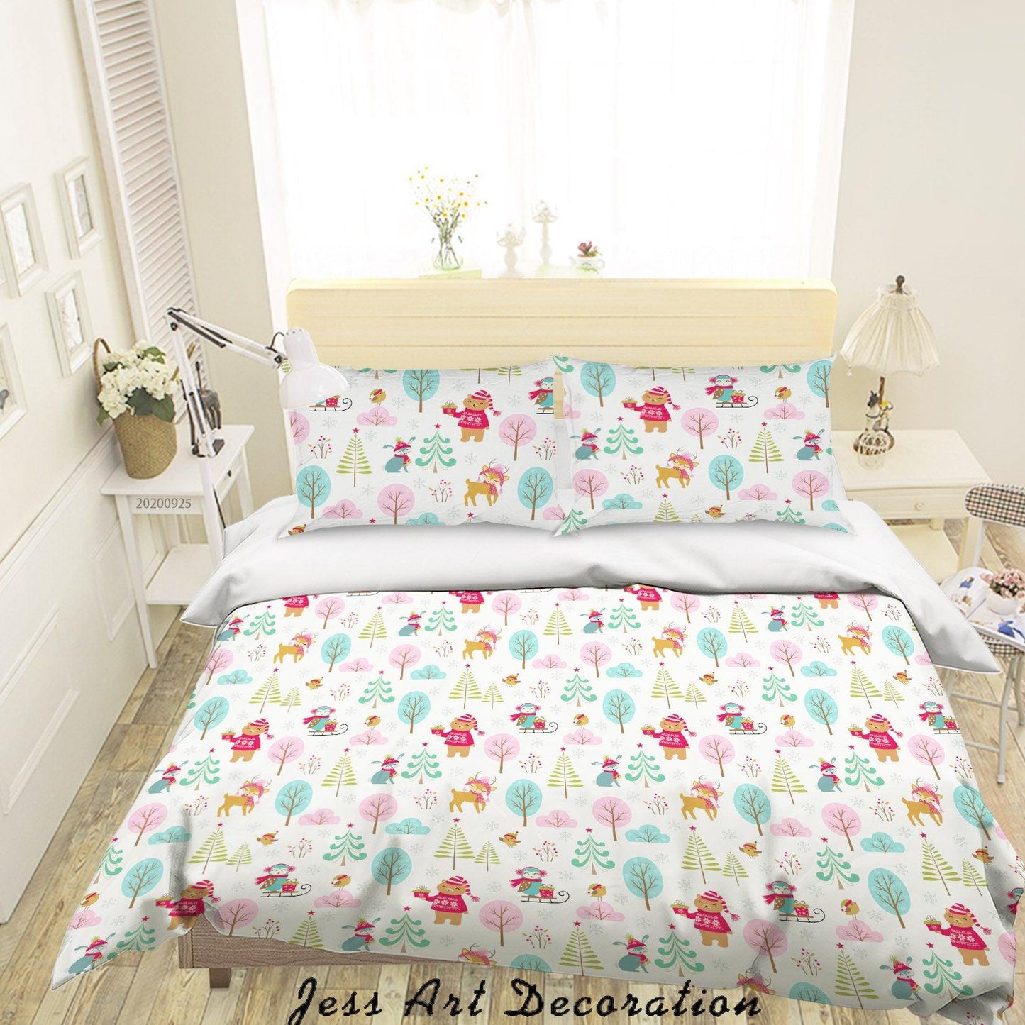 3D Cartoon Animal Bear Fox Tree Pattern Quilt Cover Set Bedding Set Duvet Cover Pillowcases WJ 6444