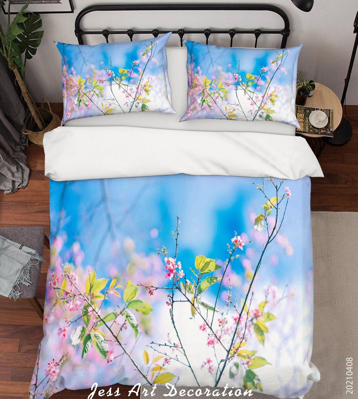 3D Blue Sky Pink Floral Quilt Cover Set Bedding Set Duvet Cover Pillowcases 294