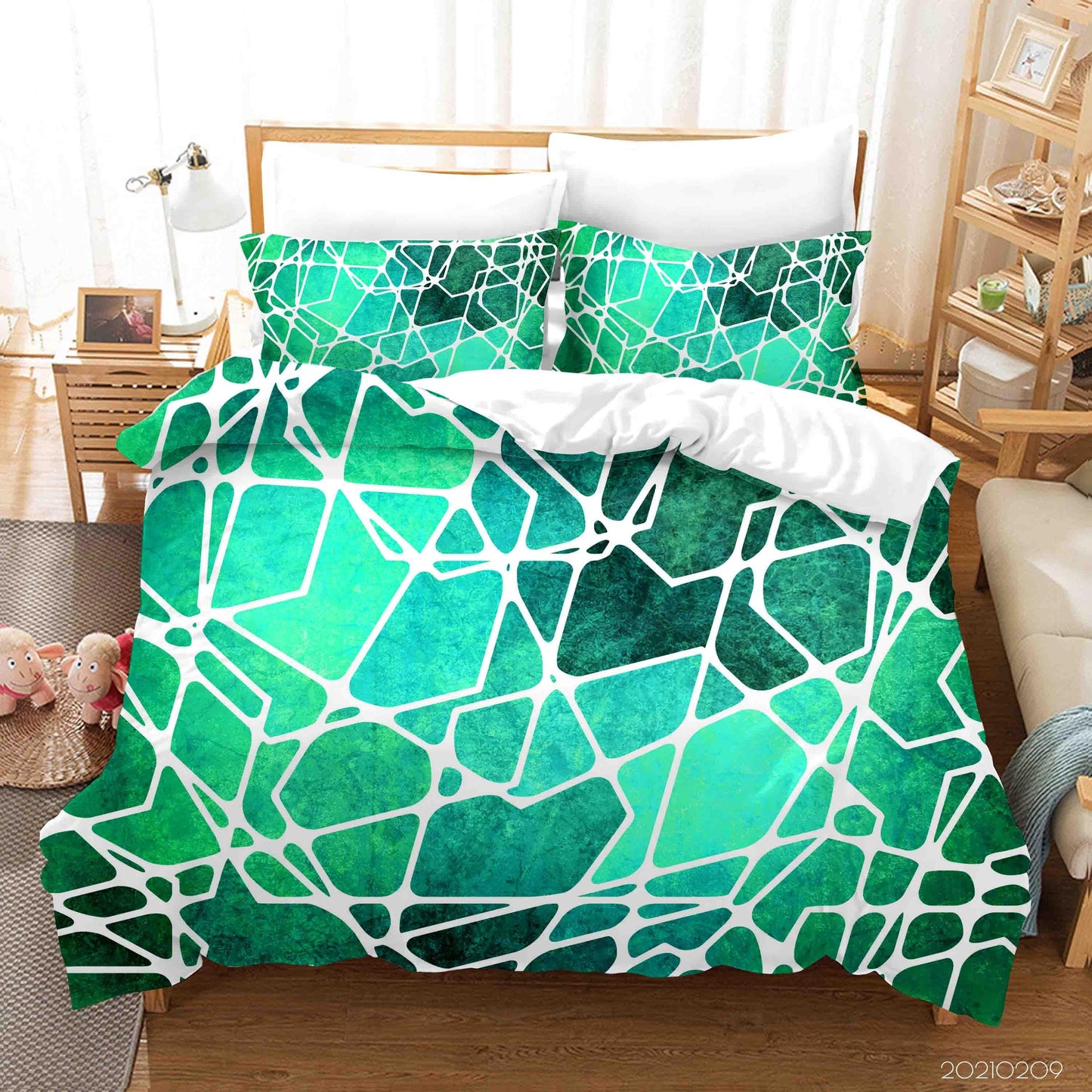 3D Abstract Green Geometry Quilt Cover Set Bedding Set Duvet Cover Pillowcases 277