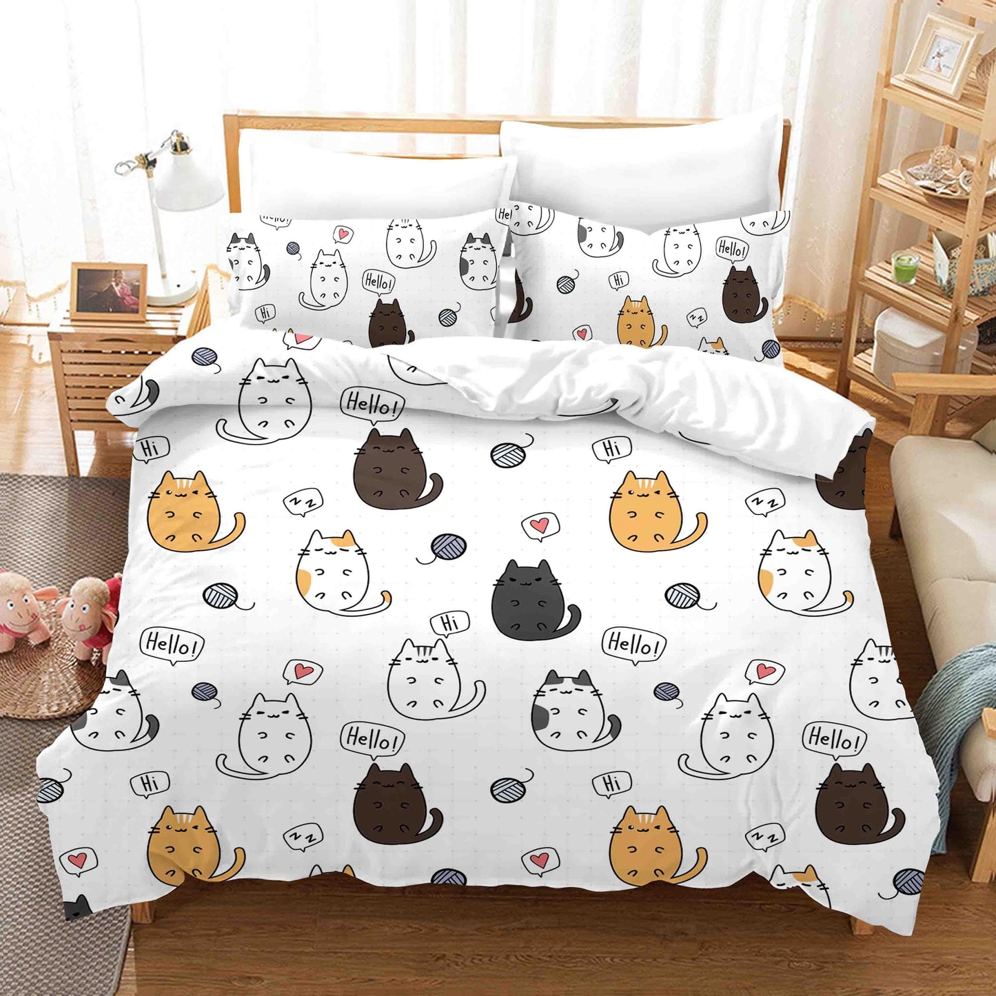 3D Cartoon Animal Cat Quilt Cover Set Bedding Set Duvet Cover Pillowcases 2