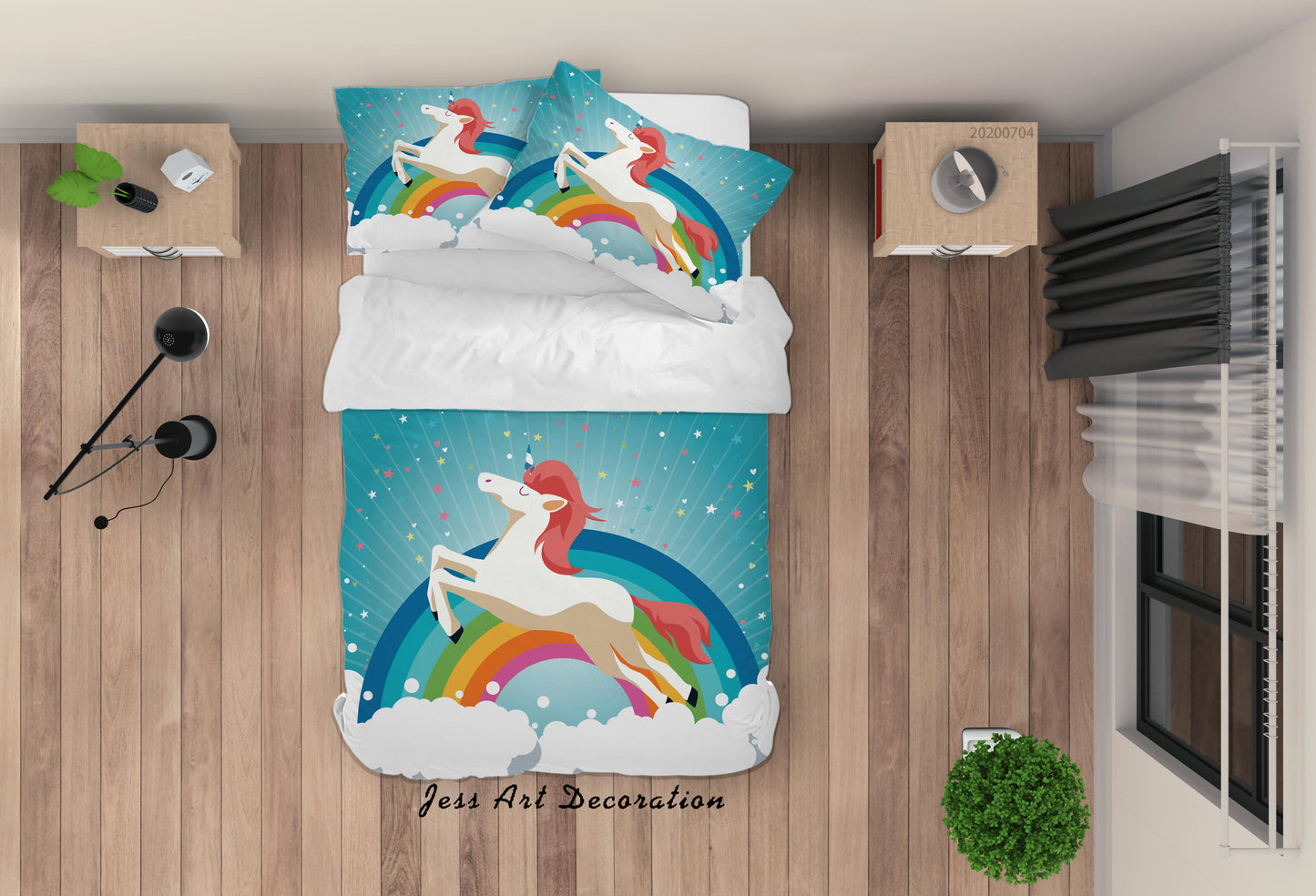3D Blue Rainbow Star Unicorn Quilt Cover Set Bedding Set Duvet Cover Pillowcases SF19