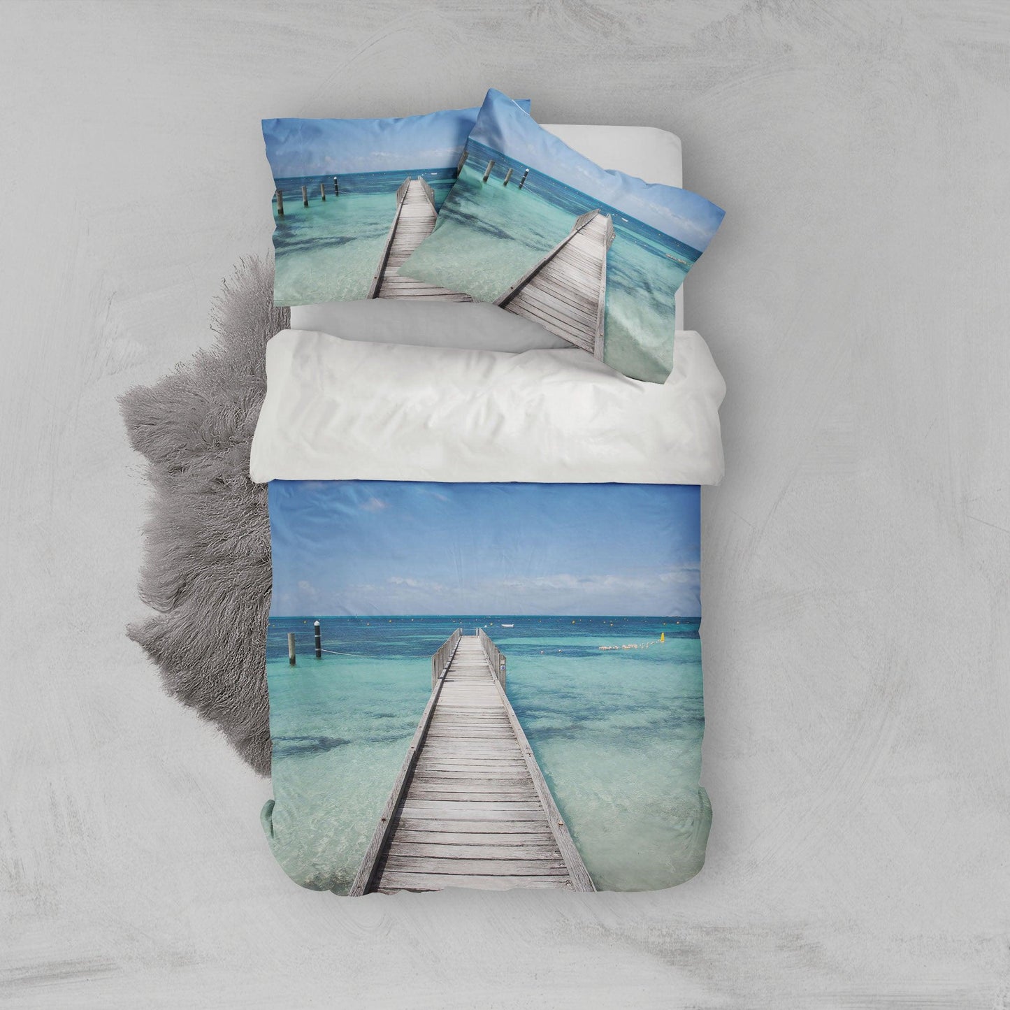 3D Blue Sea Seaside Wooden Trestle Quilt Cover Set Bedding Set Pillowcases 71