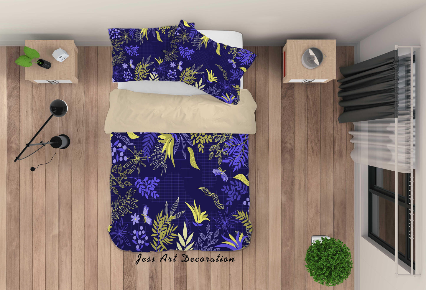 3D Blue Leaves Quilt Cover Set Bedding Set Duvet Cover Pillowcases A022 LQH