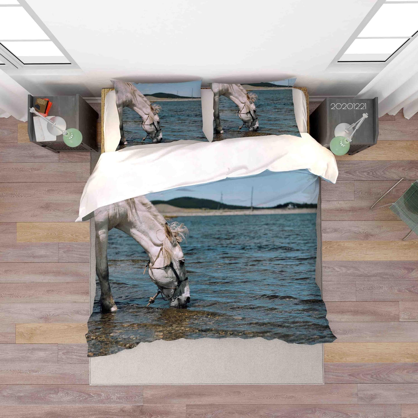 3D Beach White Horse Quilt Cover Set Bedding Set Duvet Cover Pillowcases 197 LQH