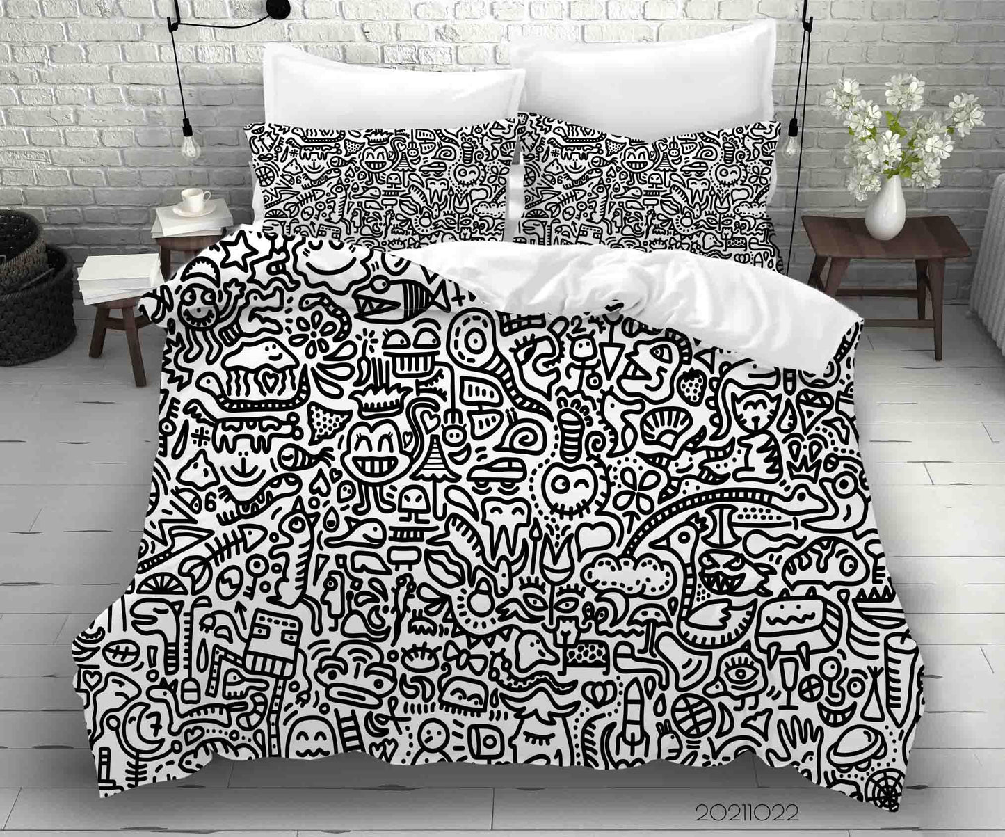 3D Cartoon Illustration Graffiti Quilt Cover Set Bedding Set Duvet Cover Pillowcases 47