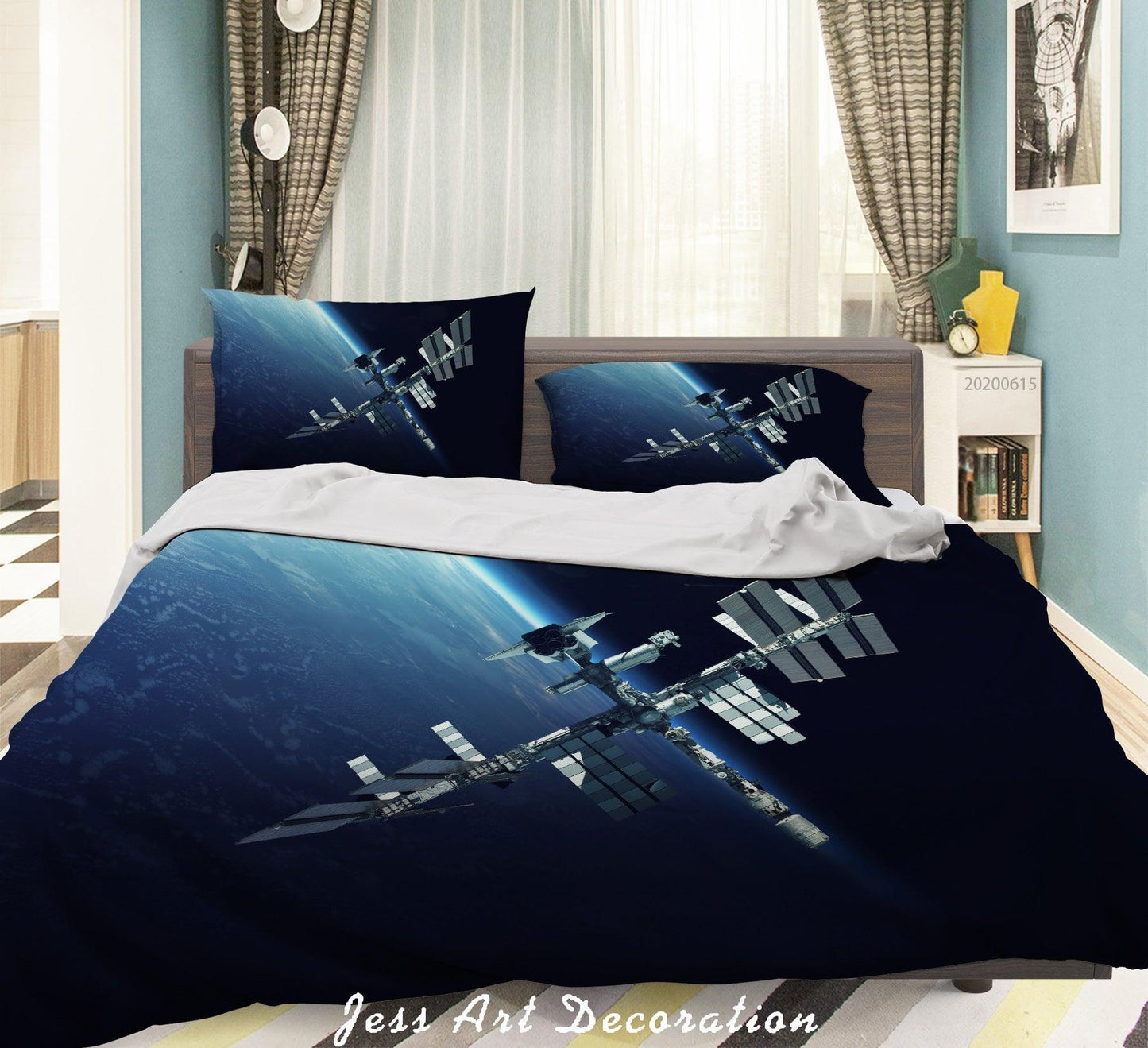 3D Blue Satellite Universe Quilt Cover Set Bedding Set Duvet Cover Pillowcases SF116