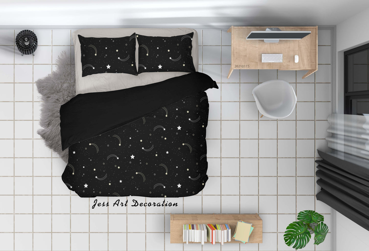 3D Black Stars Moon Quilt Cover Set Bedding Set Duvet Cover Pillowcases 97