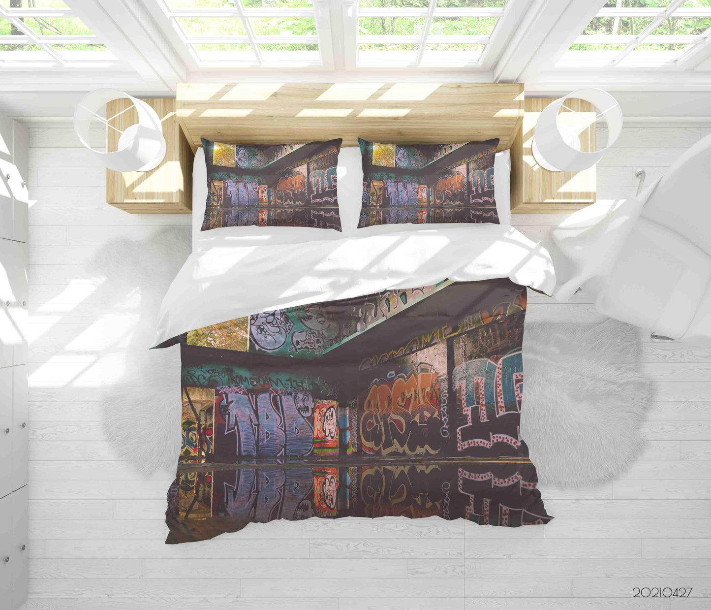 3D Abstract Colored Street Graffiti Quilt Cover Set Bedding Set Duvet Cover Pillowcases 67