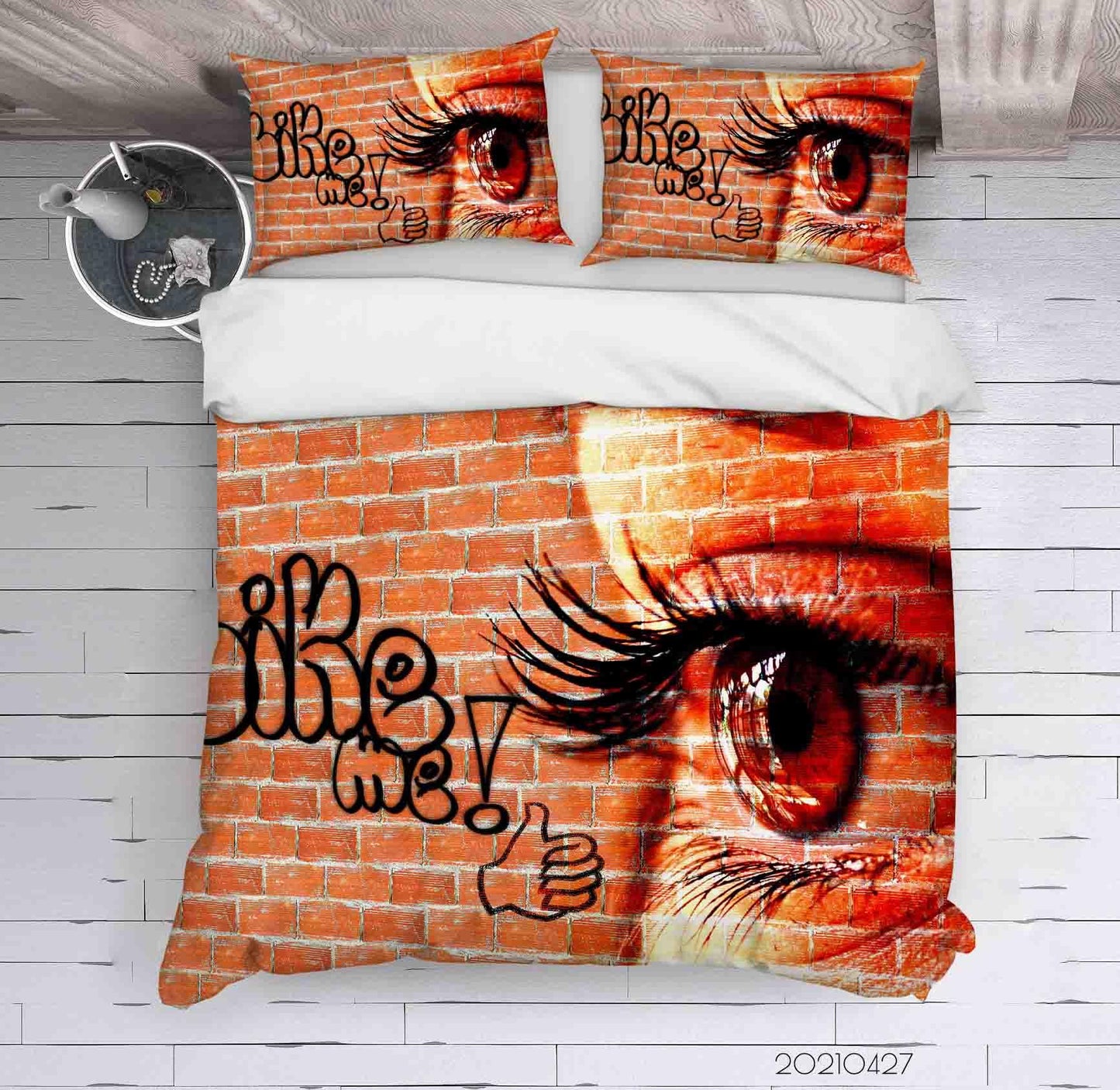 3D Abstract Eye Brick Wall Graffiti Quilt Cover Set Bedding Set Duvet Cover Pillowcases 153