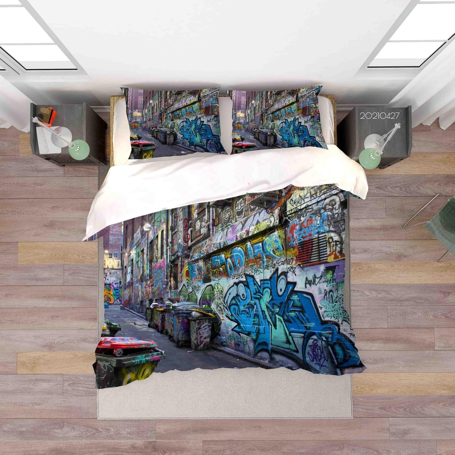 3D Abstract Colored Street Graffiti Quilt Cover Set Bedding Set Duvet Cover Pillowcases 133