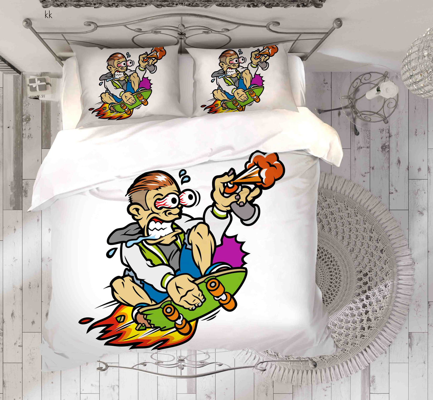 3D Cartoon Person Skateboarding Mist Spray Quilt Cover Set Bedding Set Duvet Cover Pillowcase 375