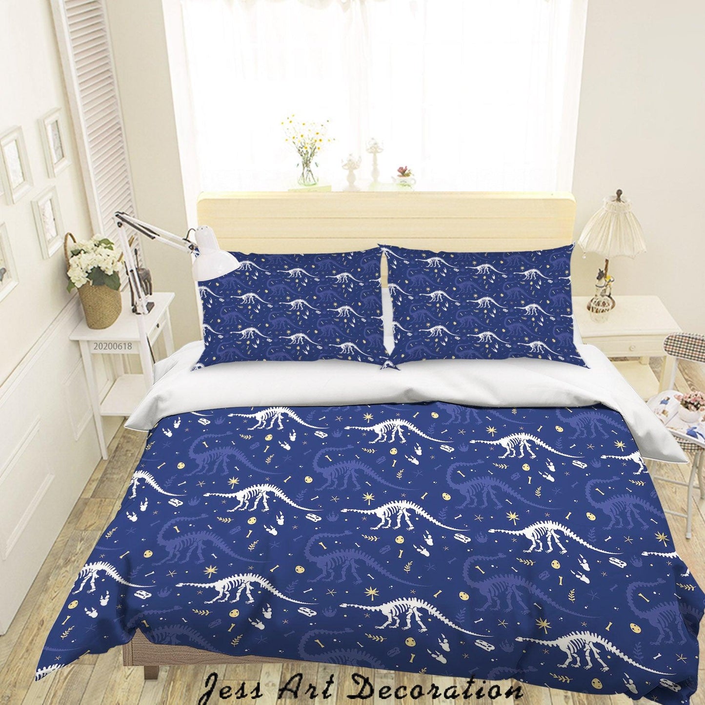 3D Blue Dinosaur Fossil Quilt Cover Set Bedding Set Duvet Cover Pillowcases SF41