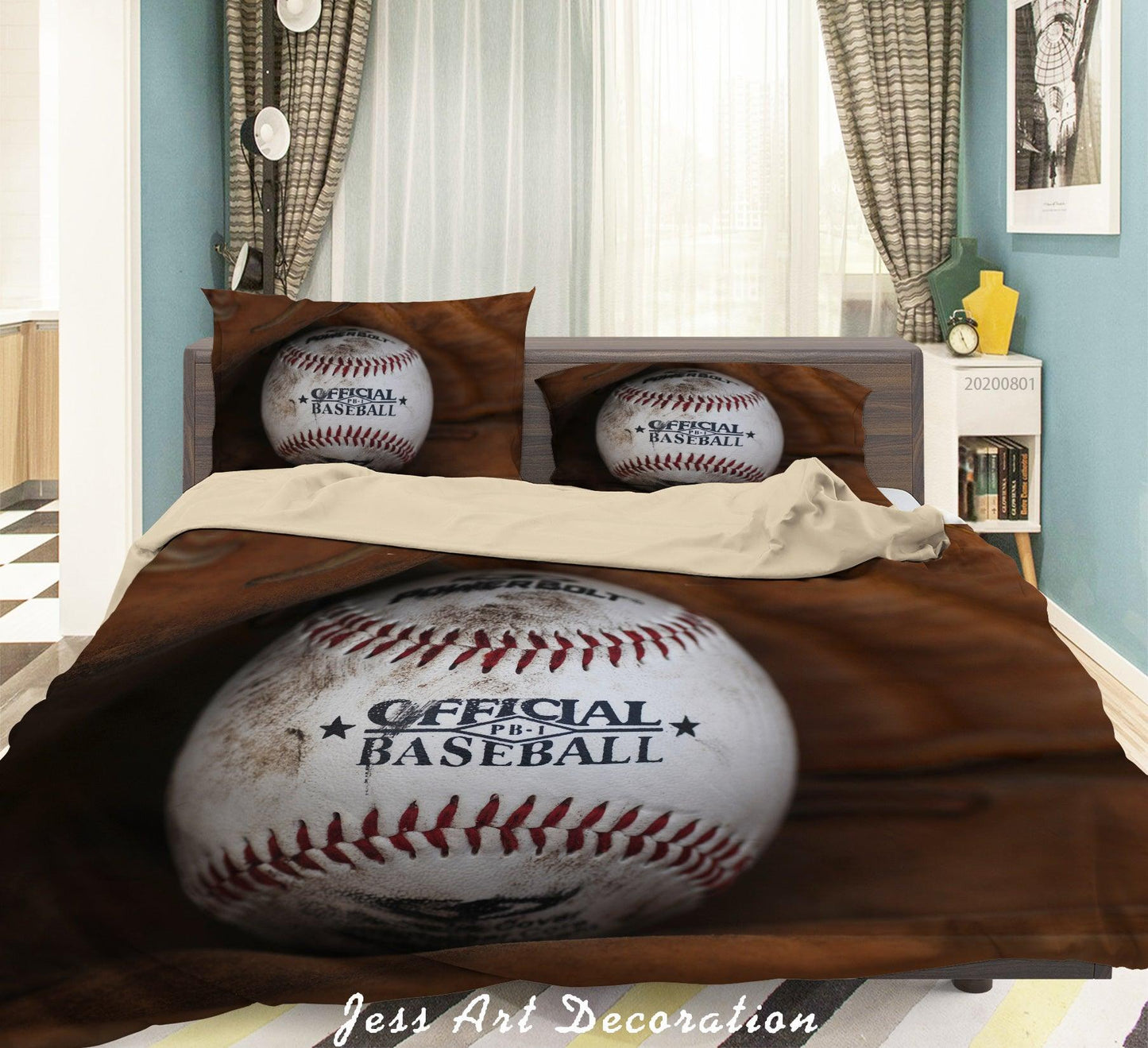3D Brown Beaseball Quilt Cover Set Bedding Set Duvet Cover Pillowcases LXL 202