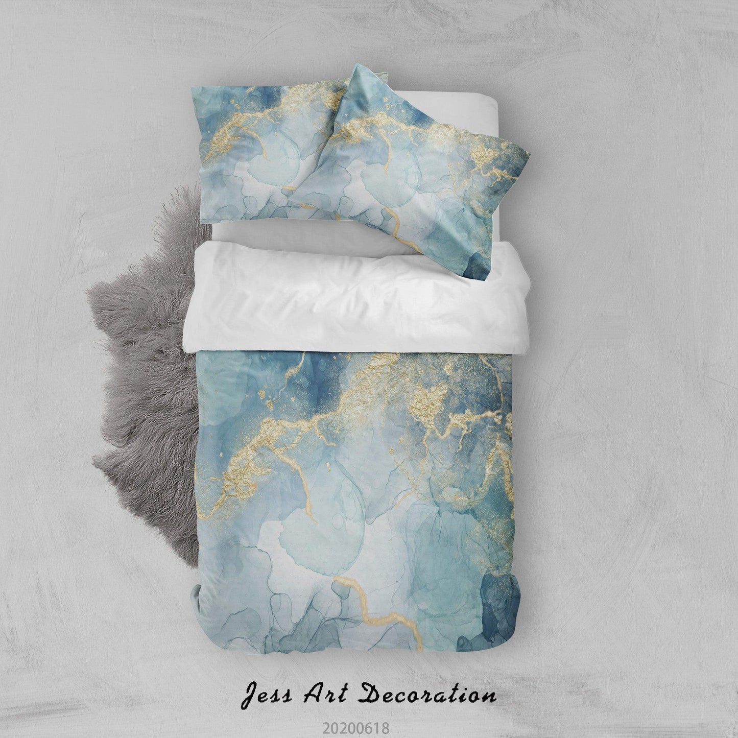 3D Blue Golden Watercolor Quilt Cover Set Bedding Set Duvet Cover Pillowcases SF04