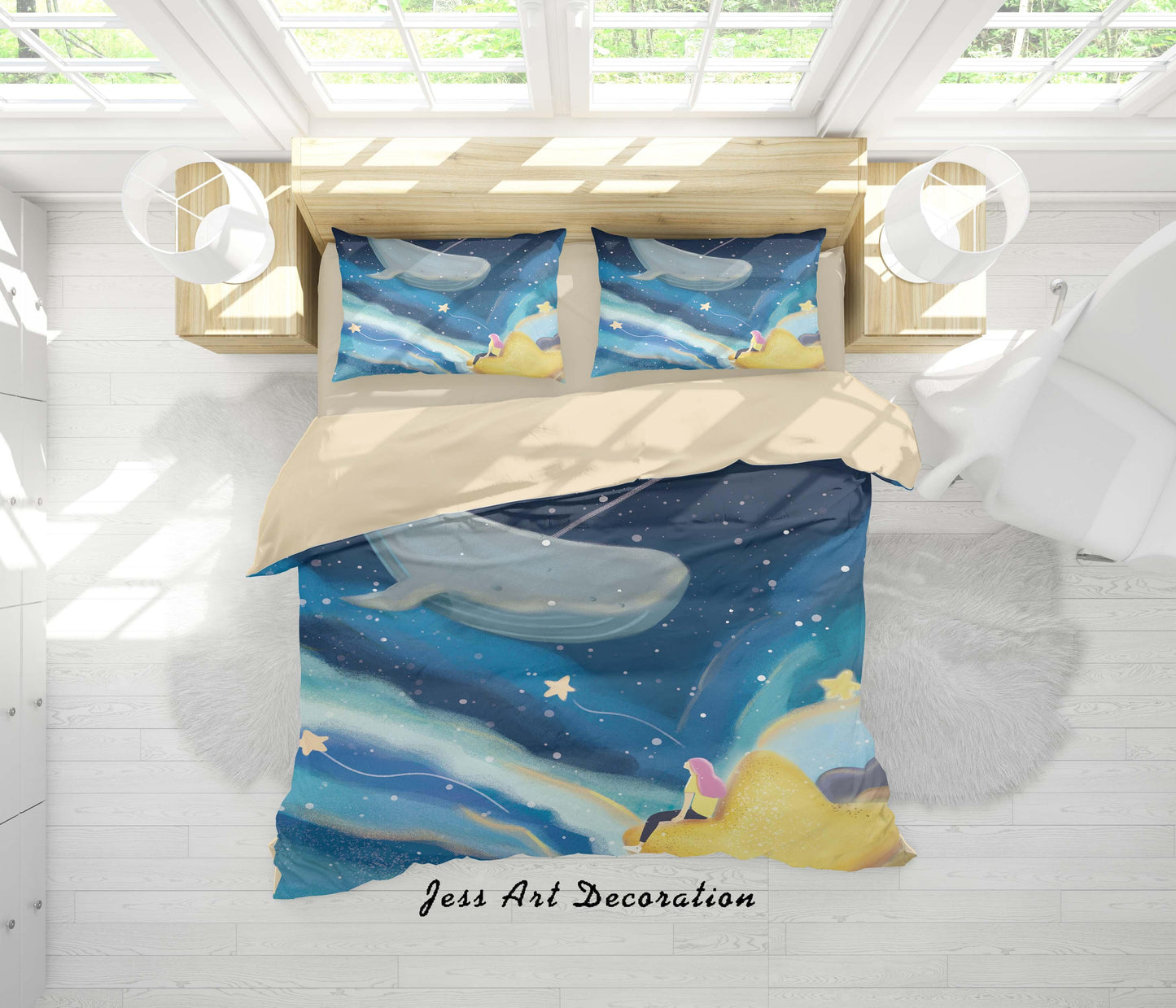 3D Blue Star Dolphin Quilt Cover Set Bedding Set Duvet Cover Pillowcases A482 LQH