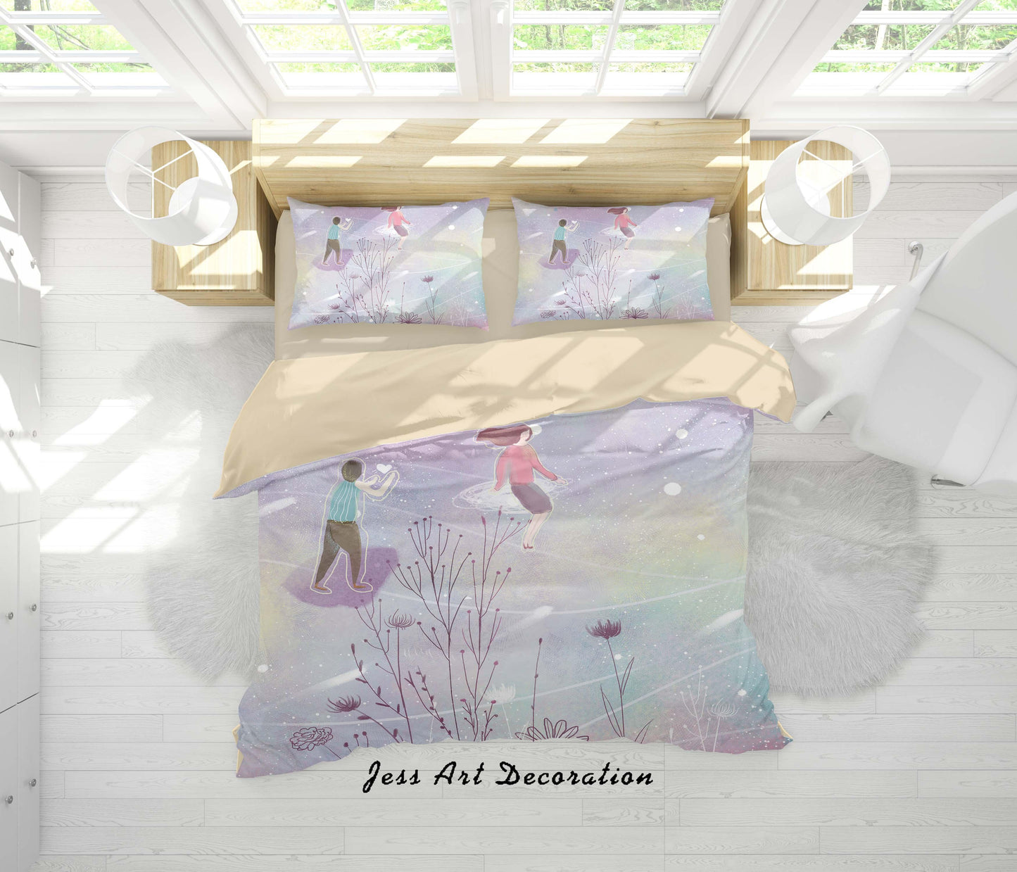 3D Boys Girls Flower Painting Quilt Cover Set Bedding Set Duvet Cover Pillowcases A480 LQH