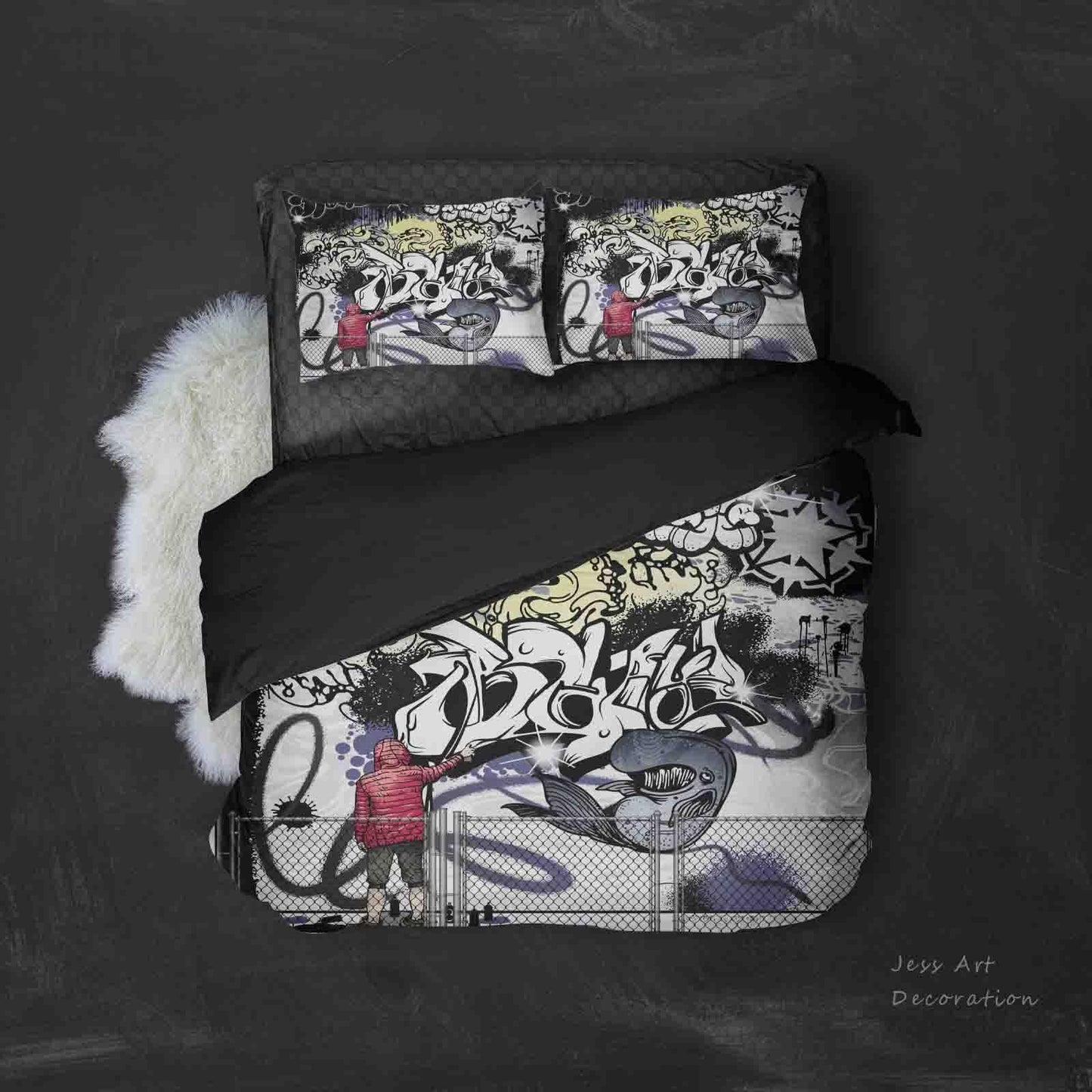 3D Black Graffiti Quilt Cover Set Bedding Set Duvet Cover Pillowcases SF087