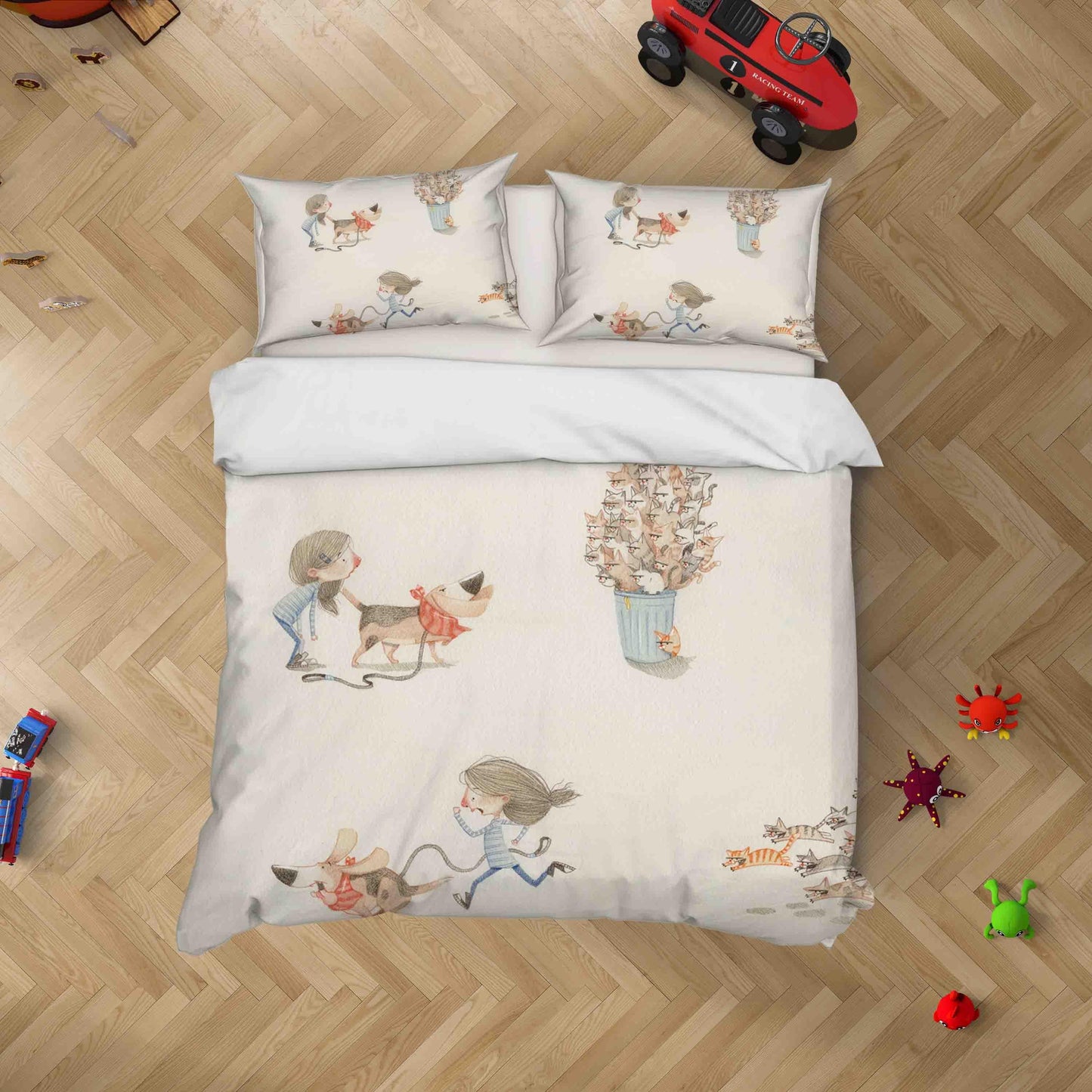 3D Cartoon Kids Cat Dog Mouse Quilt Cover Set Bedding Set Duvet Cover Pillowcases SF045