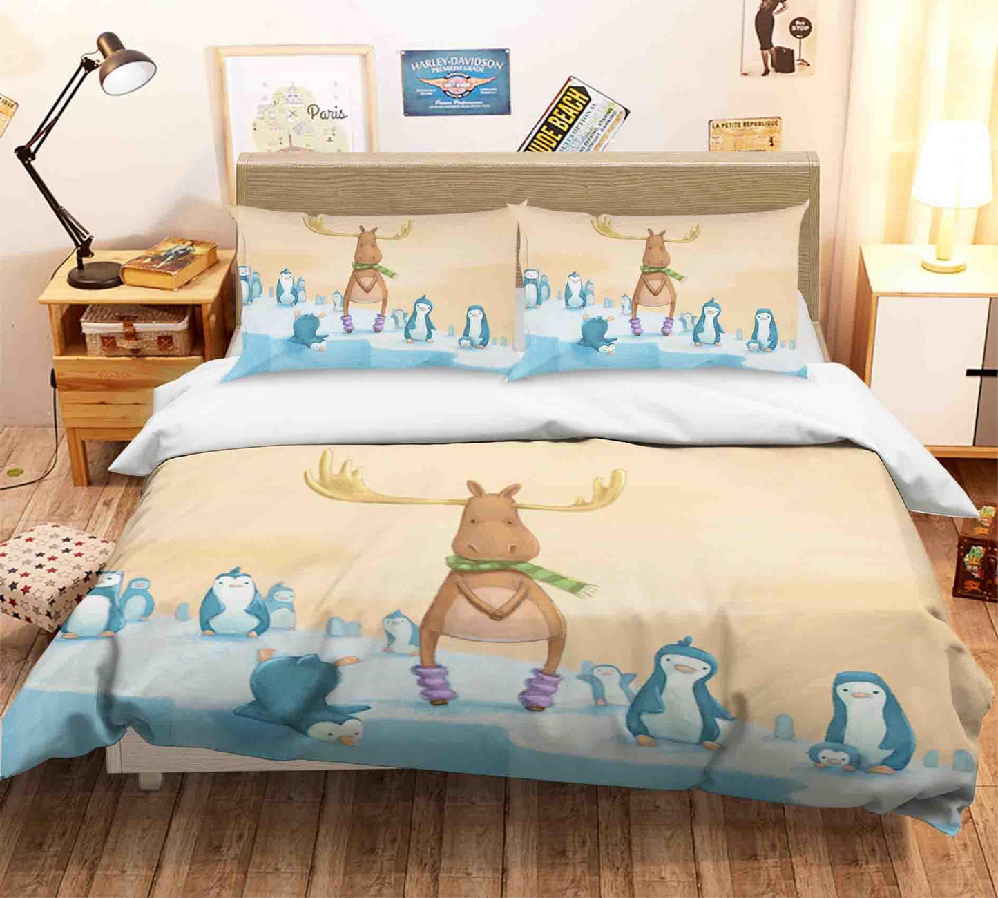 3D Cartoon Penguin Elk Quilt Cover Set Bedding Set Duvet Cover Pillowcases SF046