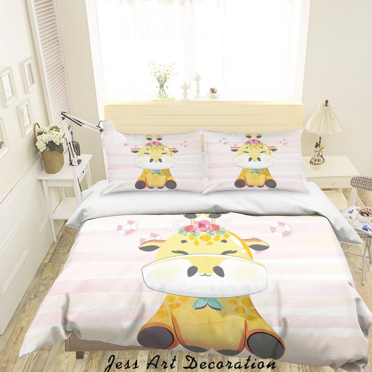 3D Cartoon Giraffe Stripes Quilt Cover Set Bedding Set Duvet Cover Pillowcases SF77